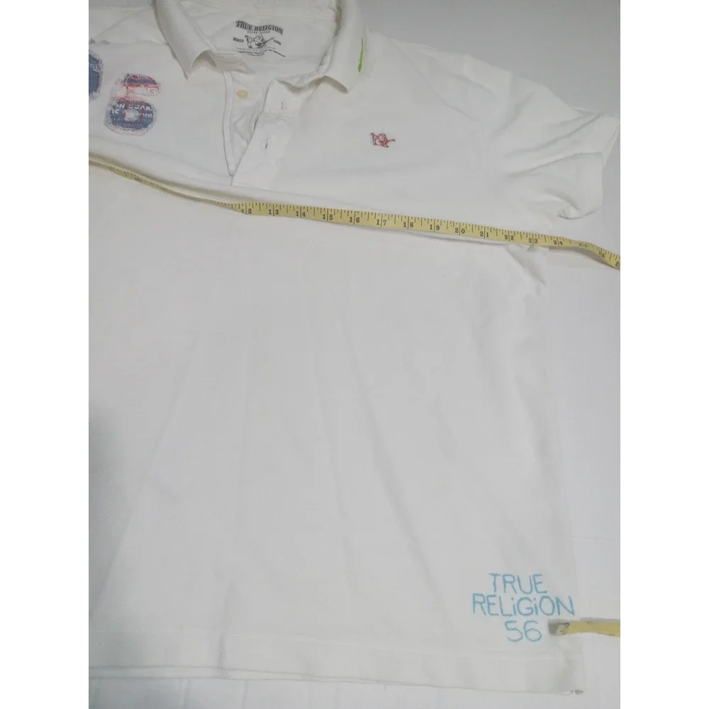 True Religion Vintage Y2K Polo Shirt Mens XXL White Buddha 56 World Tour Graphic